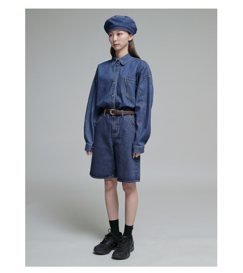 エルメス HERMES ガブリエル インディゴ 麻 ＃57 ベレー帽 シルバー金具 青 紺 帽子