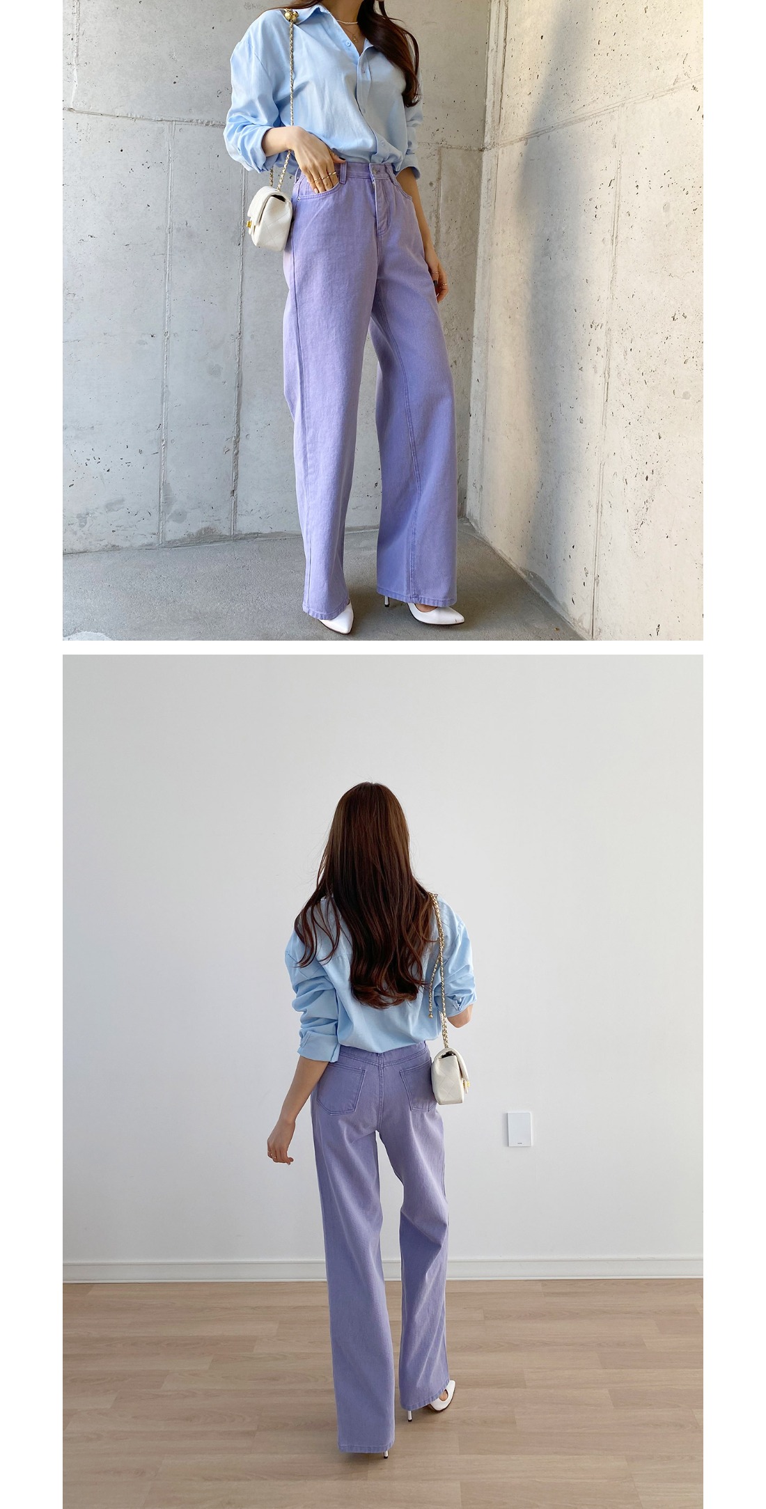 パープルカラーワイドデニムパンツ | レディースファッション通販 - DHOLIC