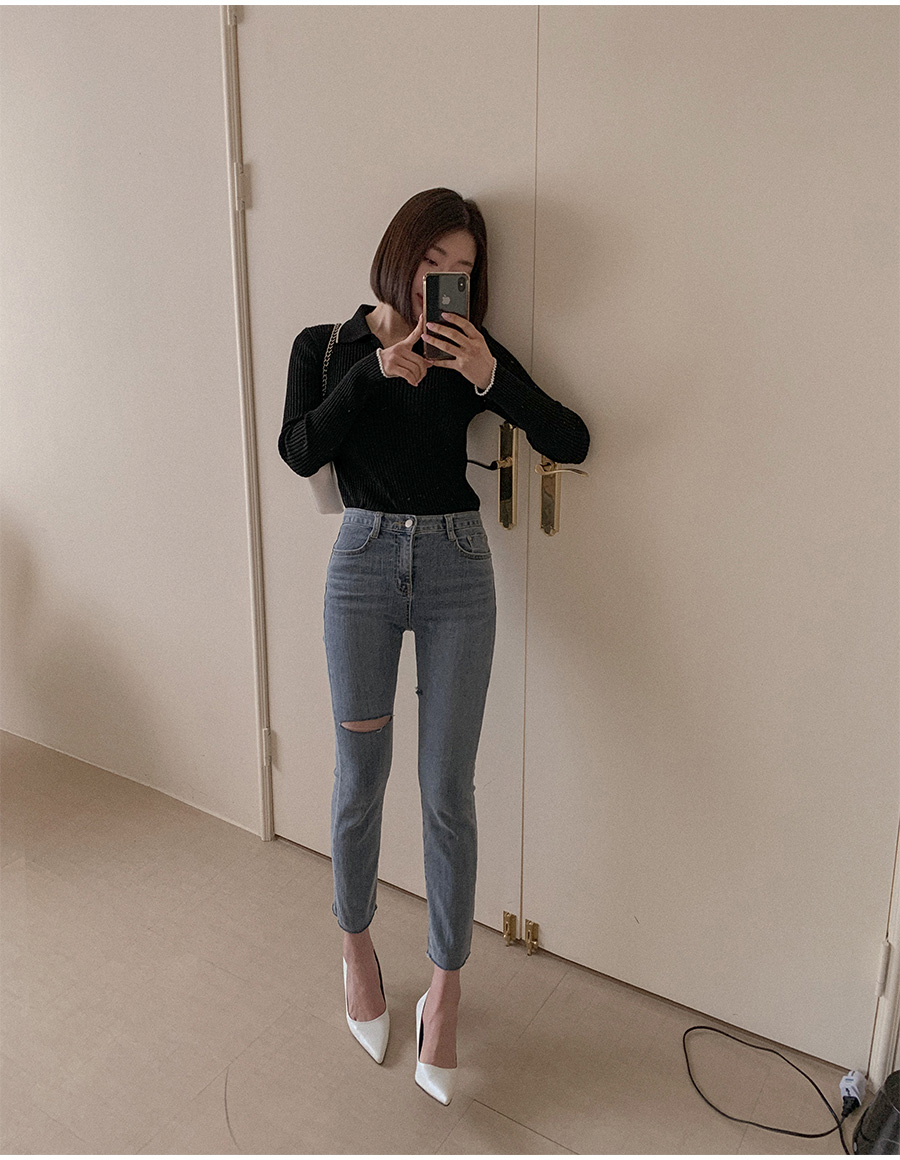 カットダメージスキニーデニムパンツ | レディースファッション通販