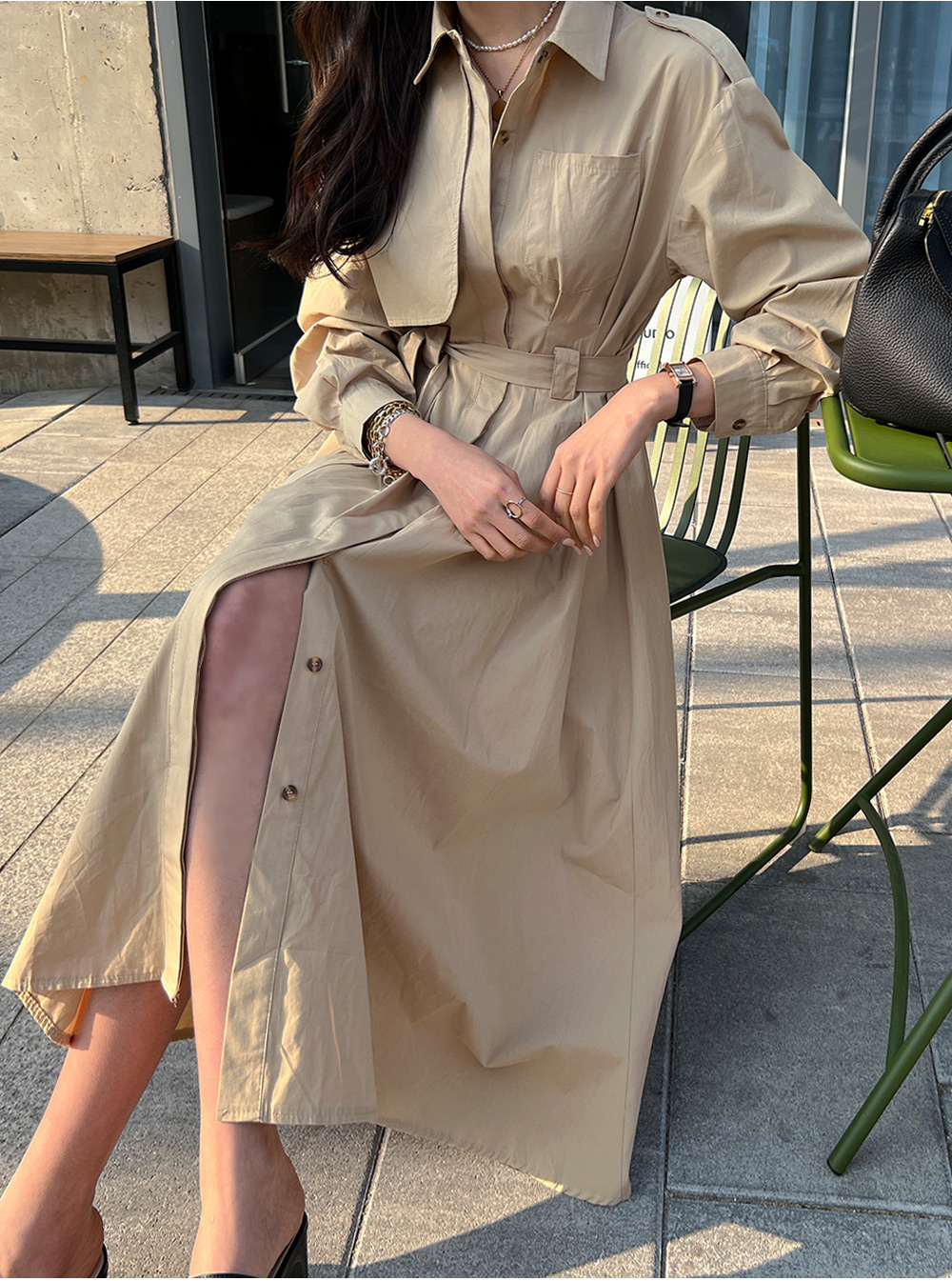 ストラップ付トレンチ風ワンピース | レディースファッション通販 - DHOLIC