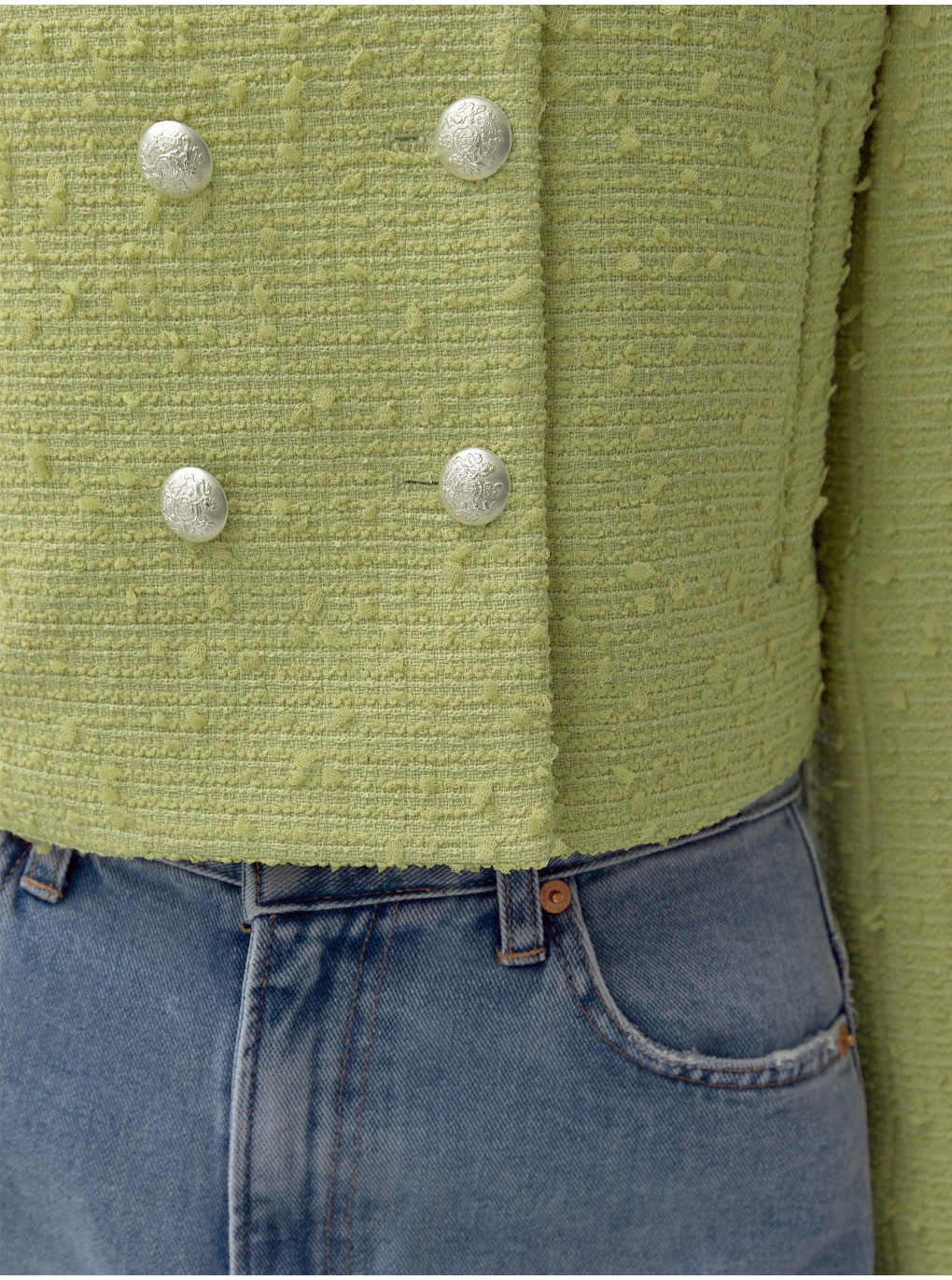 ダブルボタンツイードショートジャケット(グリーン) | レディース