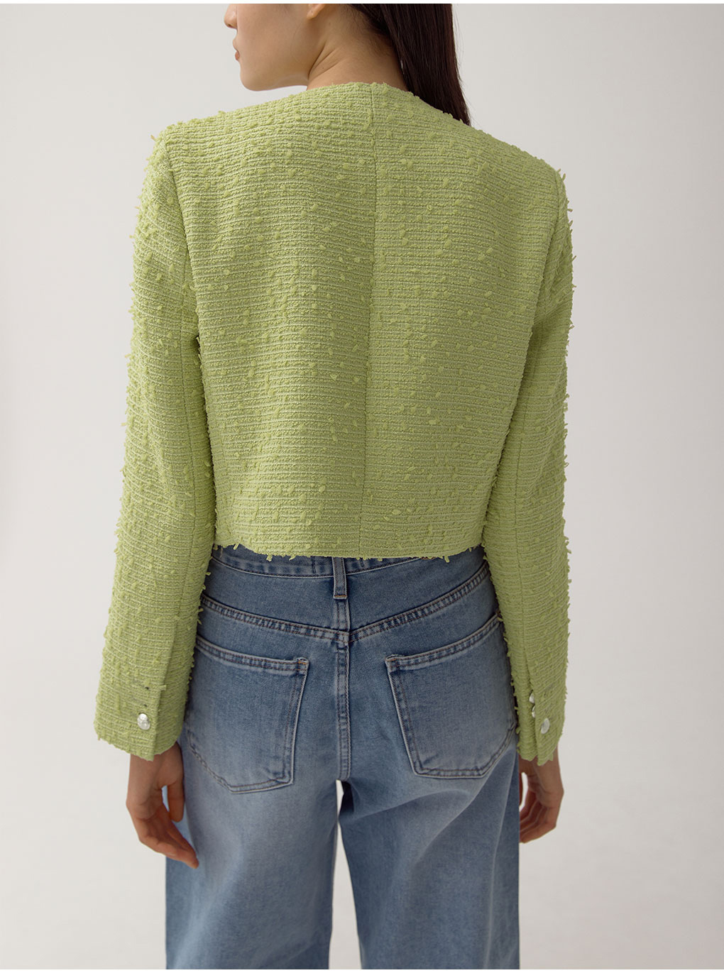 ダブルボタンツイードショートジャケット(グリーン) | レディース