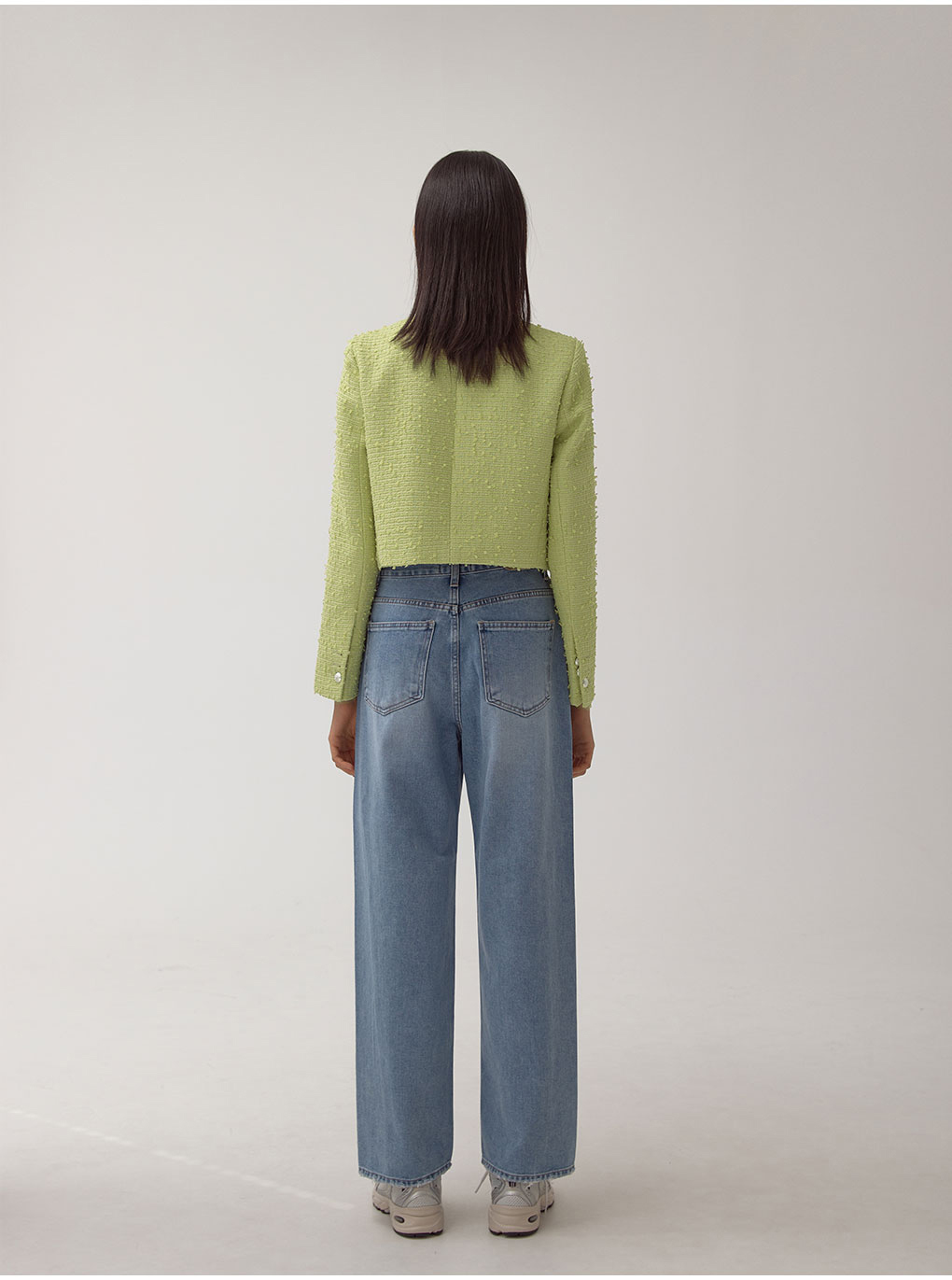 ダブルボタンツイードショートジャケット(グリーン) | レディース