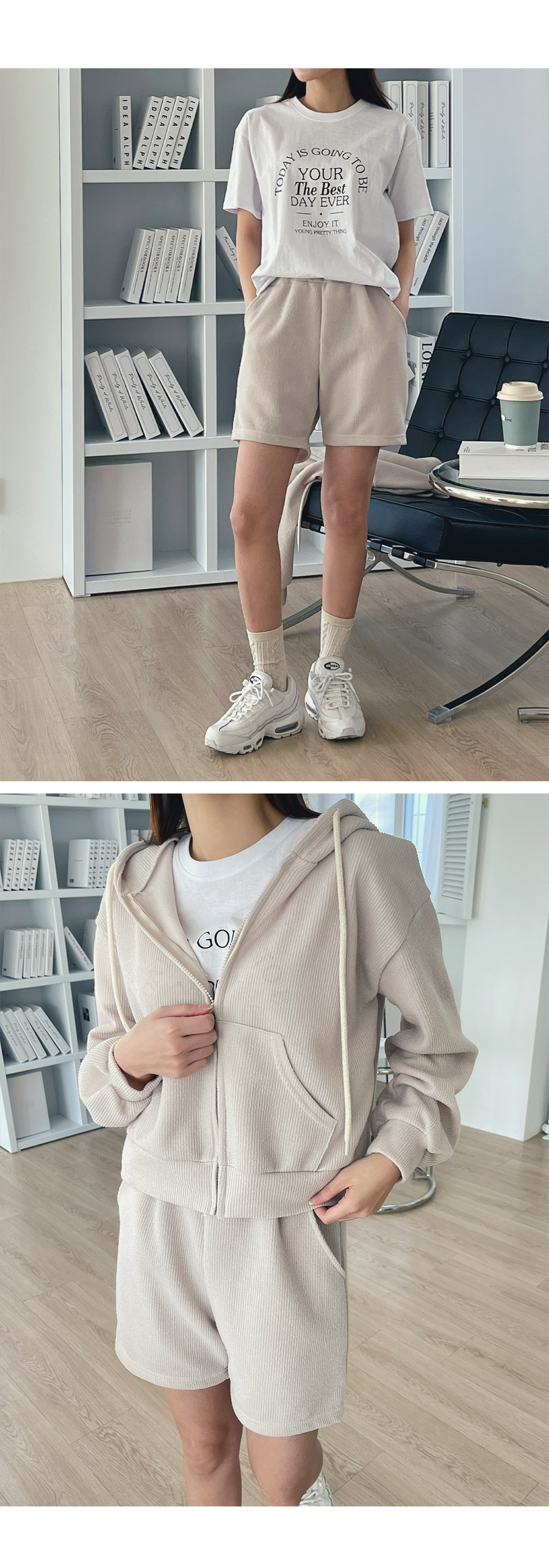 ジップアップパーカー&ショートパンツSET | レディースファッション