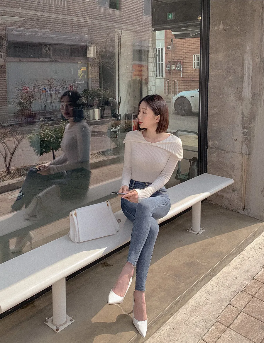 ツーボタンダークブルースキニーデニムパンツ | レディース 