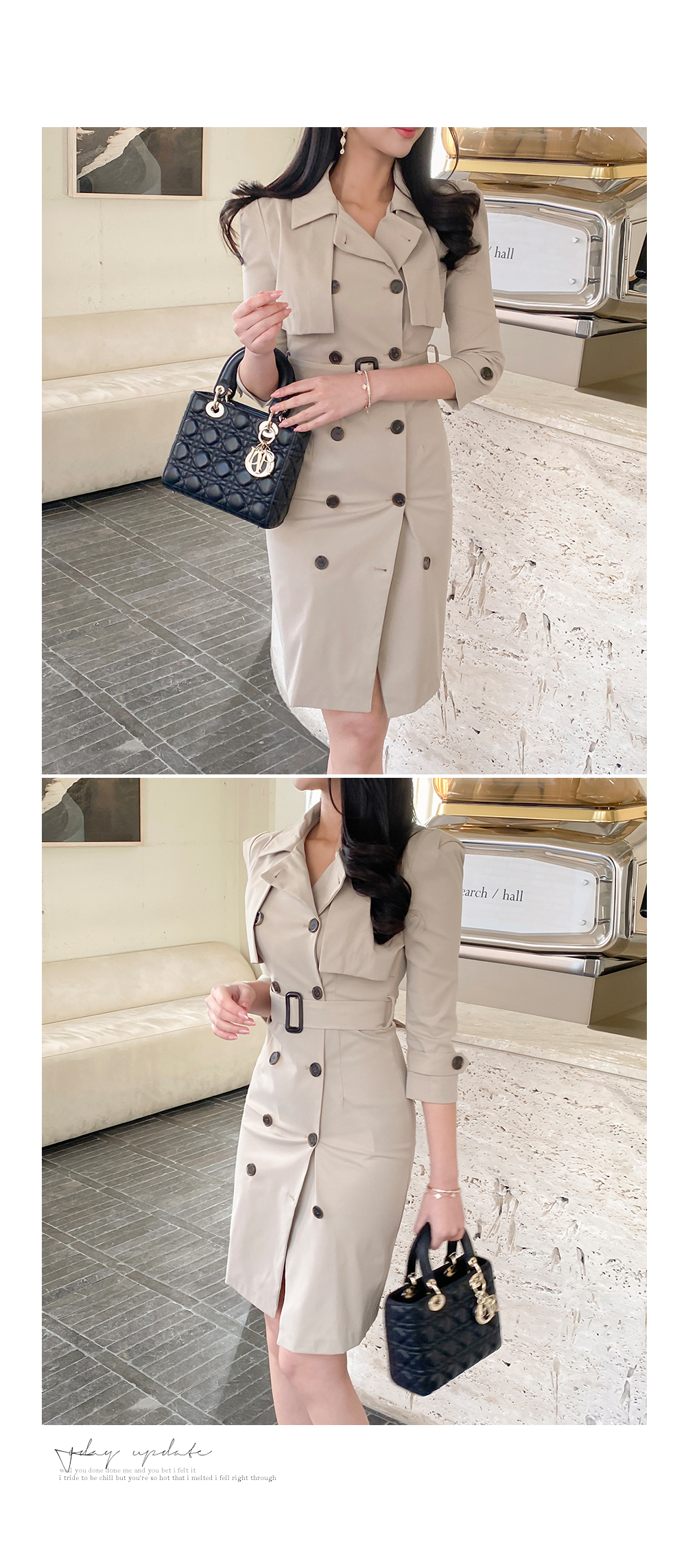 DIOR | ベルト付き ミディドレス Check'n'Dior バージンウール