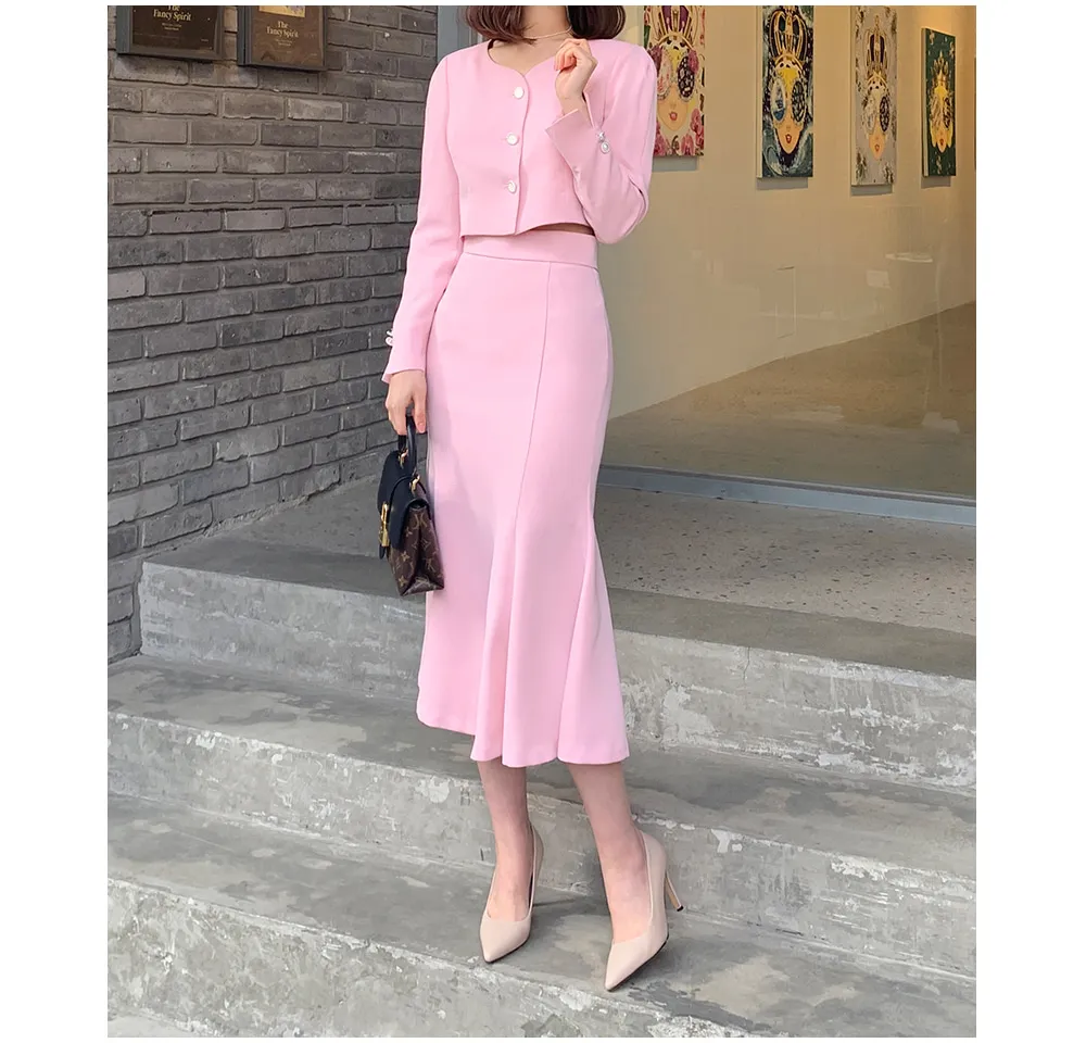 新品 今季 LE DENIM×MARITAS カラーマーメイドスカート ピンク  