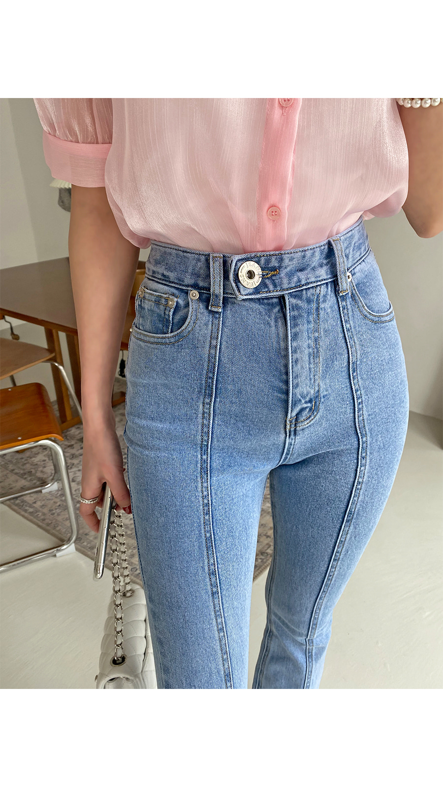 fatanデニムパンツ センターロゴ ストレート セットアップ対応センタープレス ストレート デニムパンツ