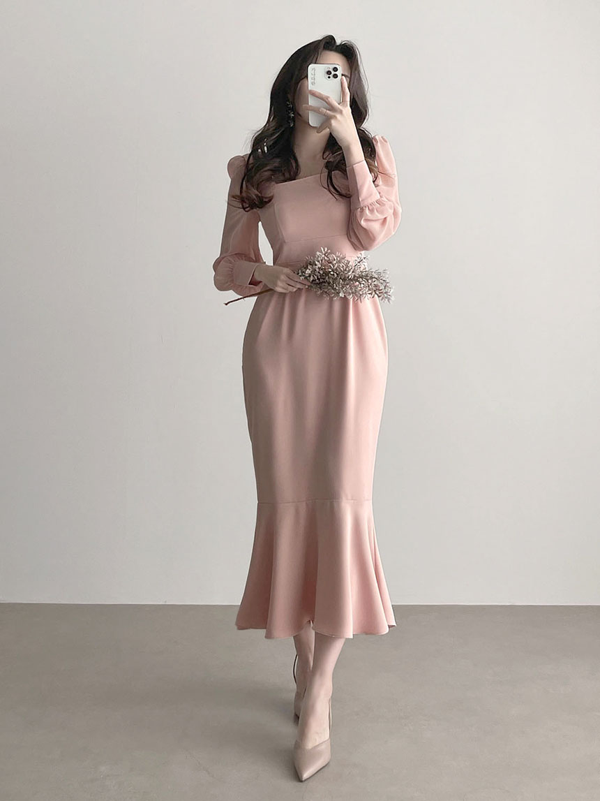 スクエアネックシアースリーブワンピース・p356964