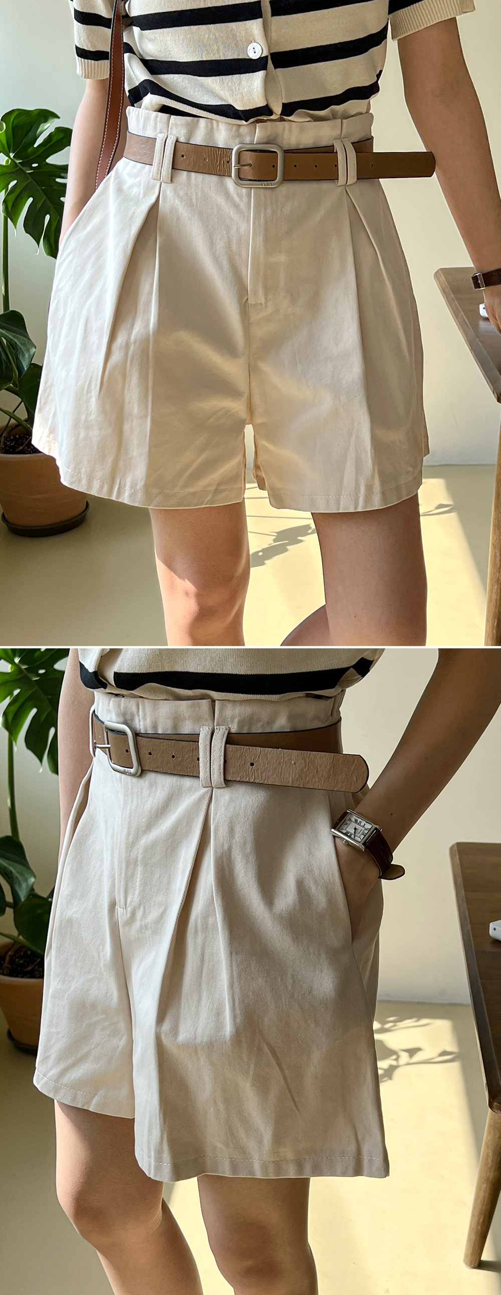 伊製 MM6 13SS ギミック リネン混 タックハーフパンツ サイドベルト JILL by STUART パンツ ベルト付きタックハーフパンツ