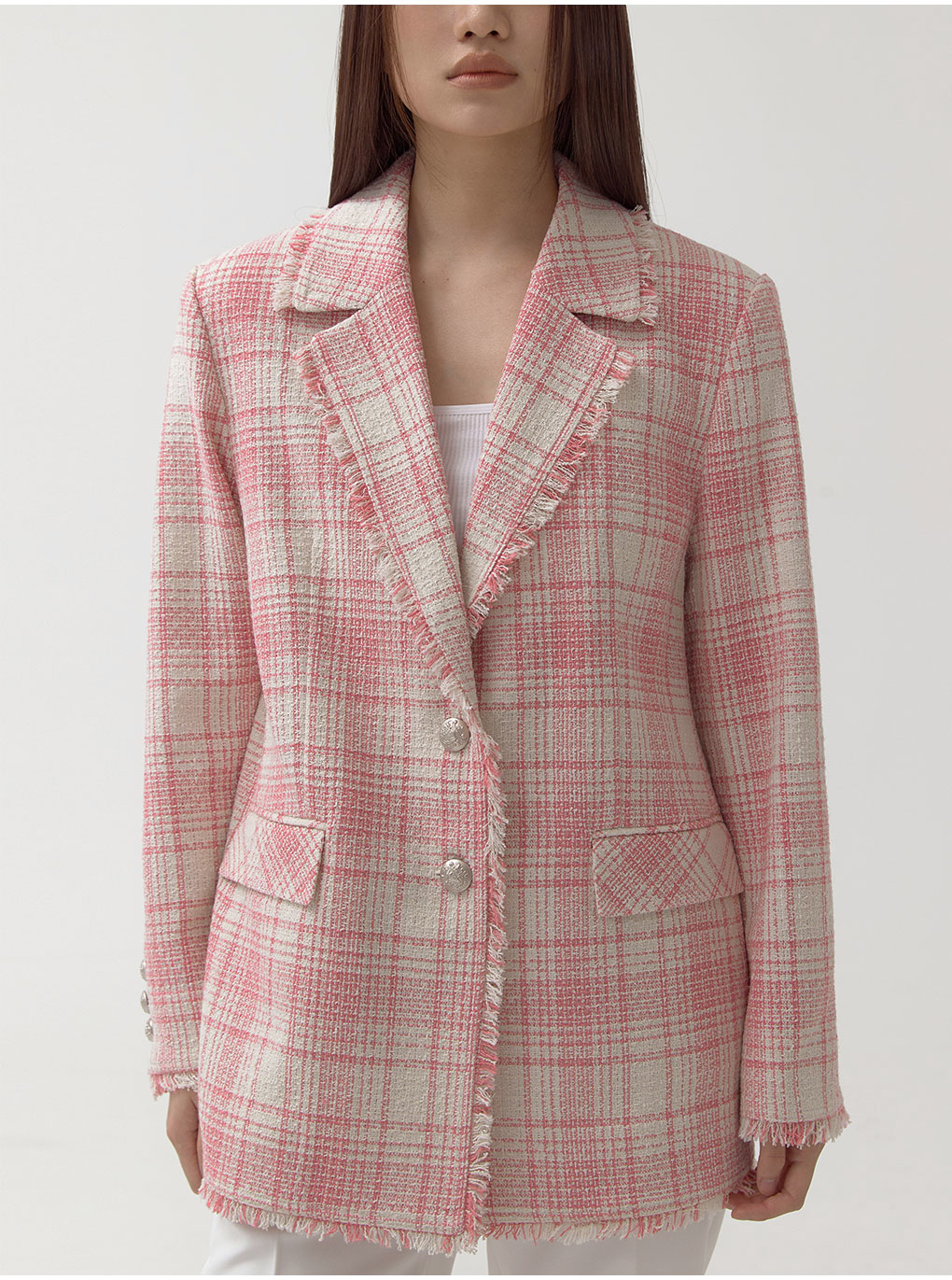 新品未開封　コンパクトフリンジツイードジャケット　ピンク ZARA woman ツイード ジャケット フリンジ ピンク 上品