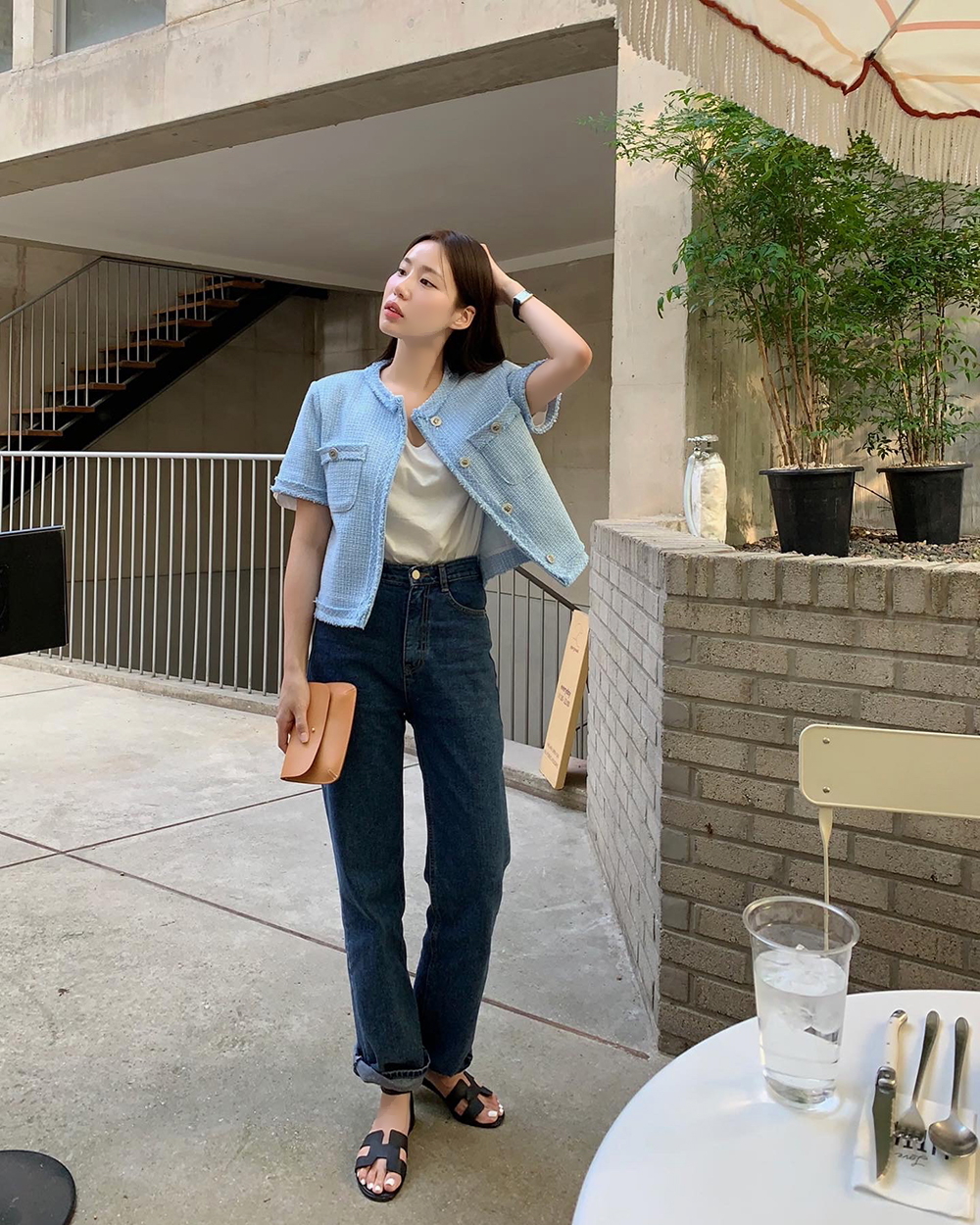 ノーカラー半袖ツイードジャケット | レディースファッション通販 - DHOLIC