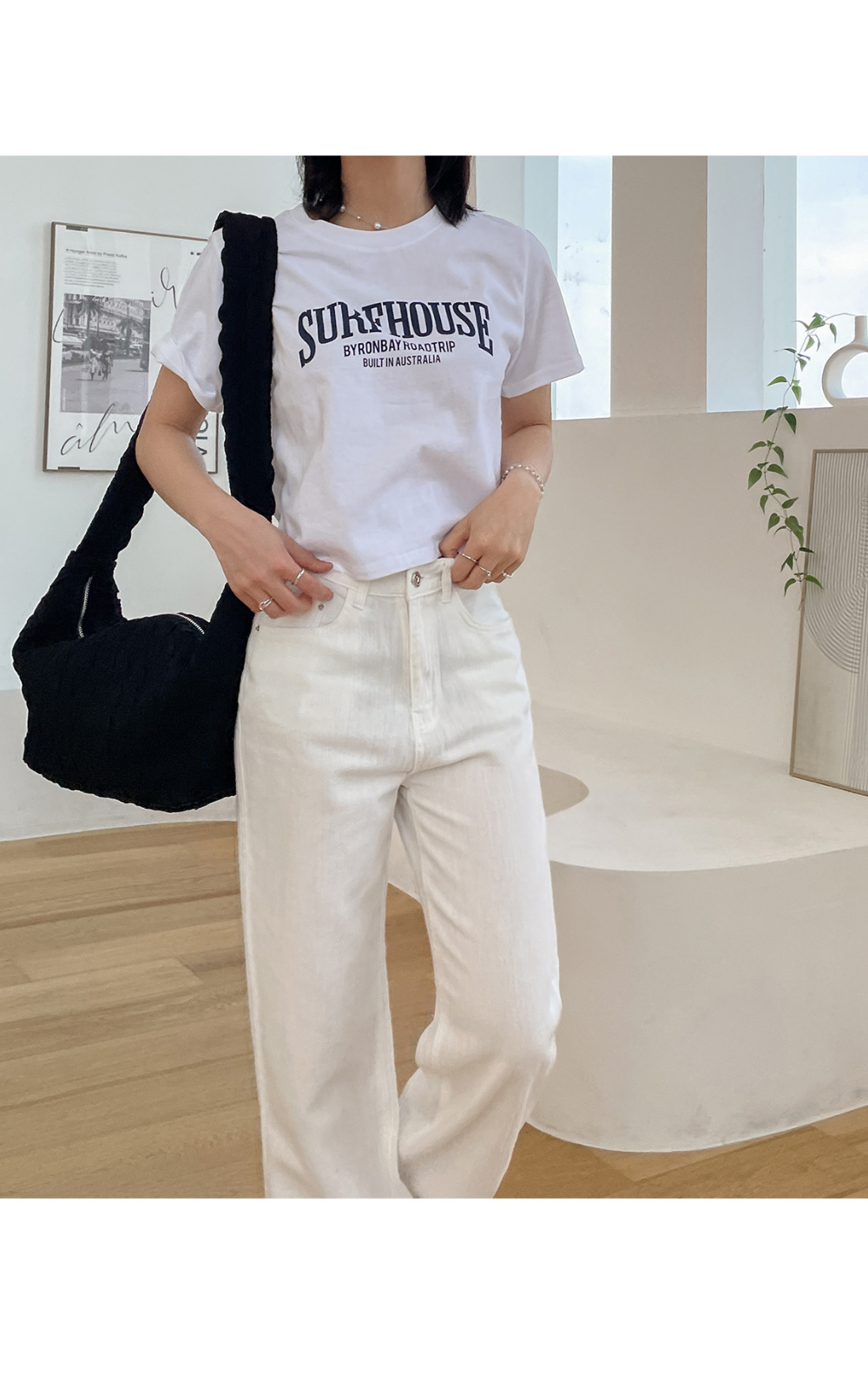 アイボリーハイウエストワイドパンツ | レディースファッション