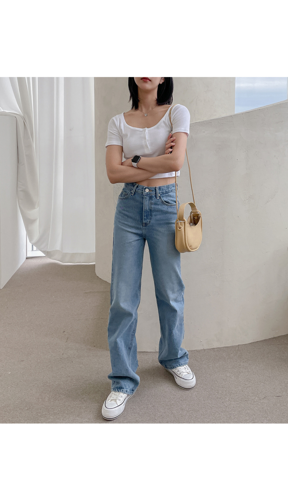 ヘンリーネッククロップドTシャツ | レディースファッション通販 - DHOLIC