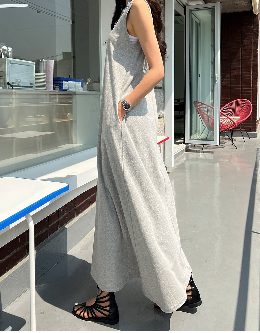 お礼や感謝伝えるプチギフト 新品 ストライプ ノースリーブワンピース