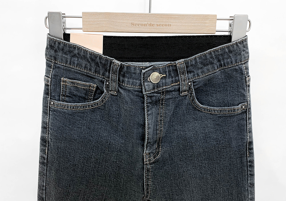STONE  ダークグレー デニムパンツ MASONPRINCE ジーンズ 裾ダメージワイドシルエットデニムパンツ