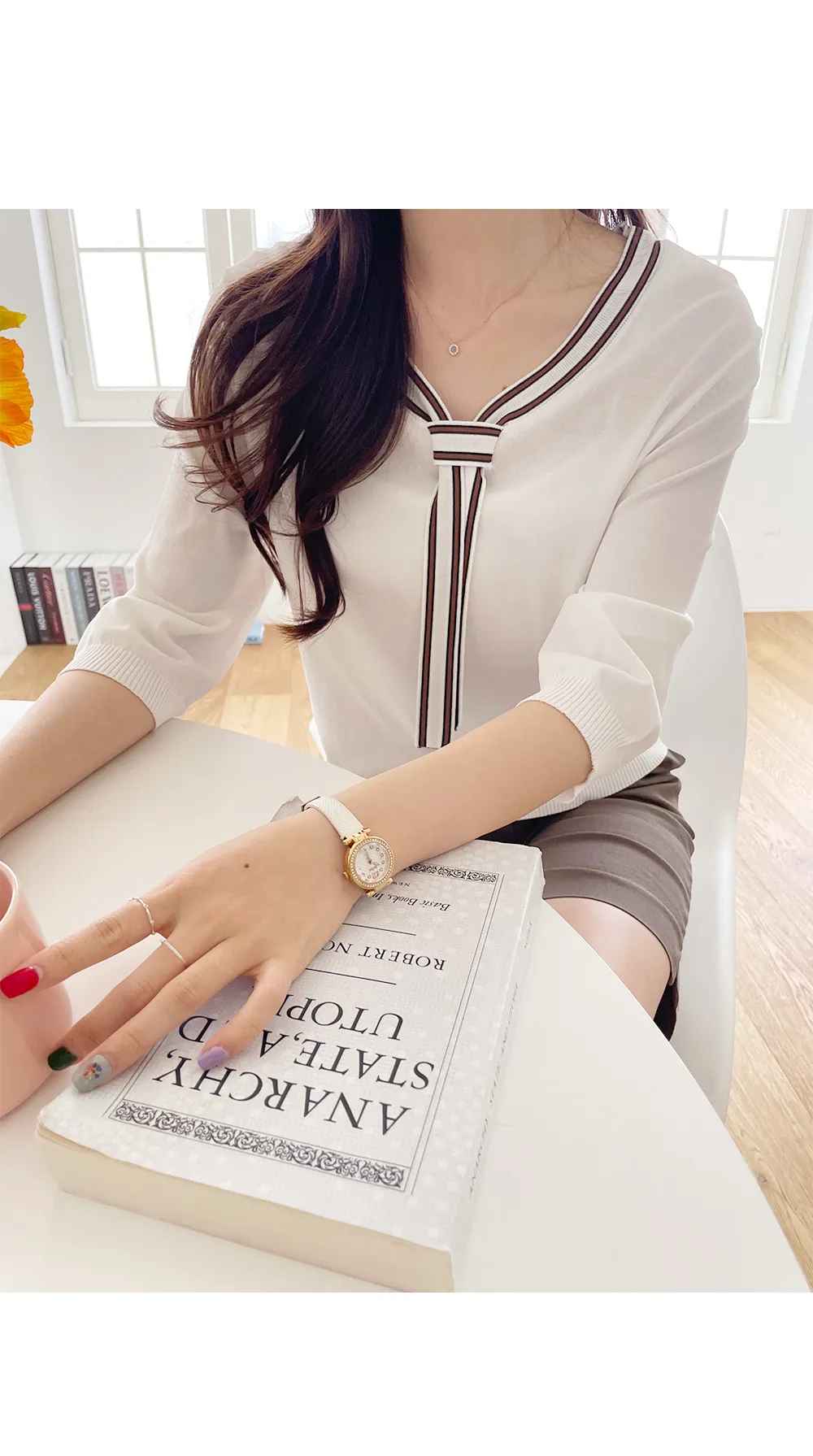 配色ボウタイ7分袖ニット | レディースファッション通販 - DHOLIC 