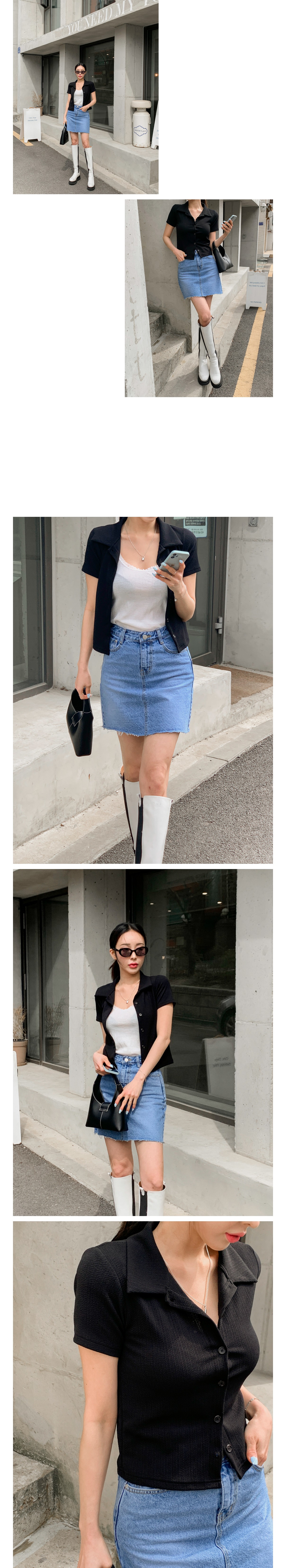 デニムスカート[ JEANS] 関税込送料無料 裾カットオフ ロゴ ミニスカート(デニムスカート) - デニムミニスカート [Minji
