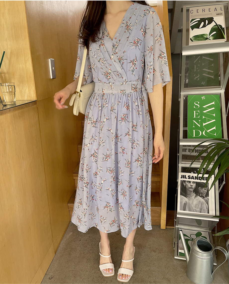 ウエストリボンカシュクール花柄ワンピース | レディースファッション