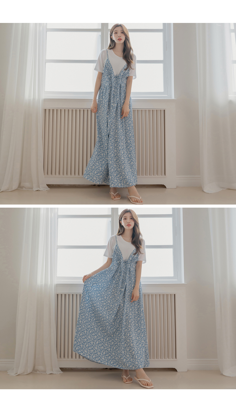 ドローストリングVネック花柄キャミワンピース | レディース