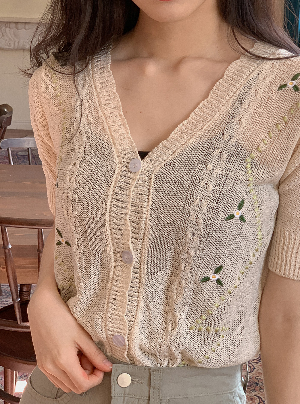 花柄刺繍シースルーニットカーディガン | レディース