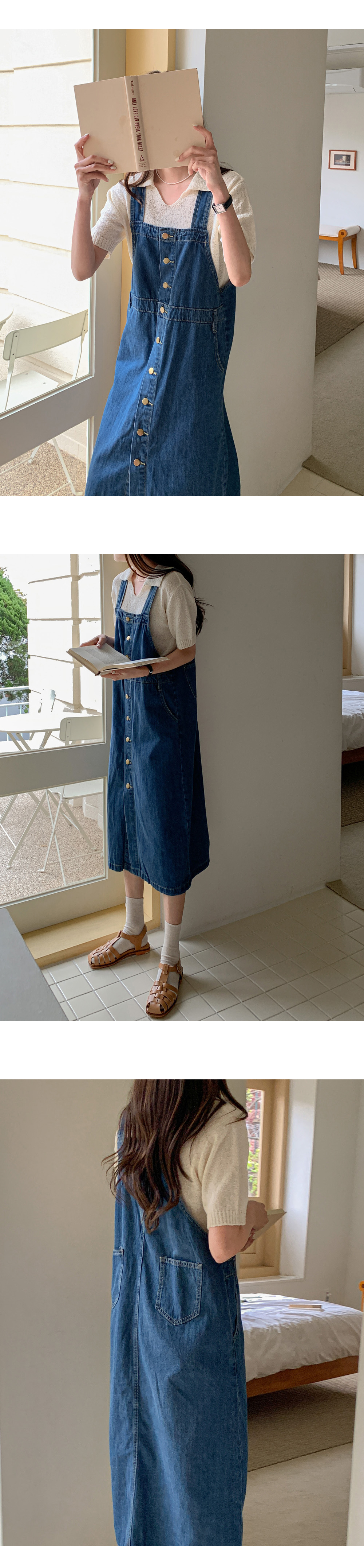 スリットフロントボタンデニムワンピース | レディースファッション