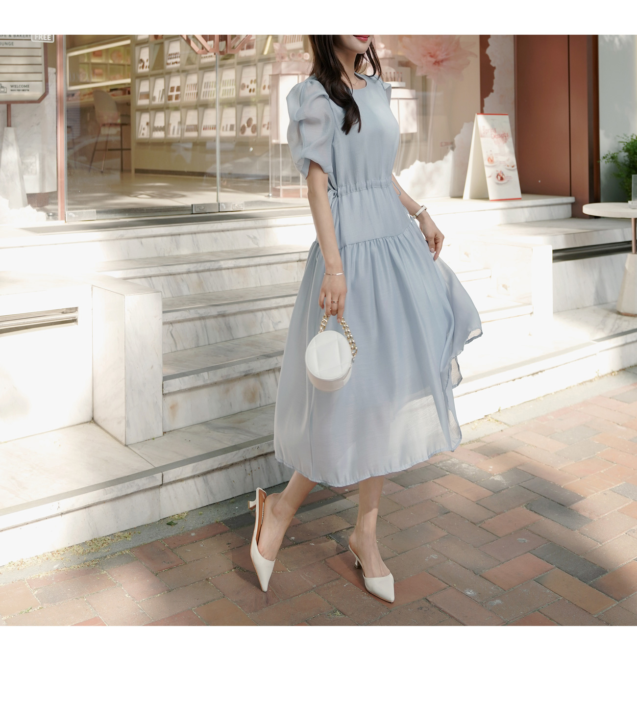 ★JIGOTT★パンチング スリーブ フレア ワンピース DE391387 Fubail / パンチングレースワンピース