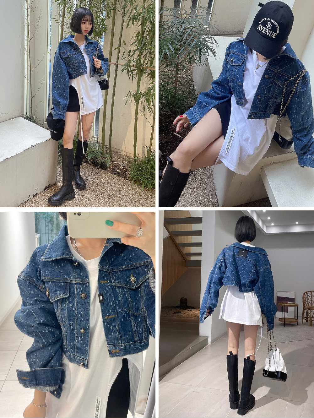 ダイヤパターンクロップドデニムジャケット | レディース