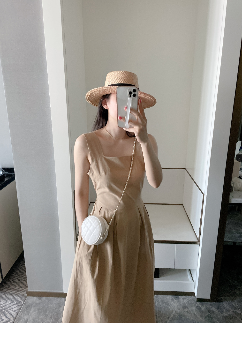 スクエアネックリネン混ノースリーブワンピース | レディース