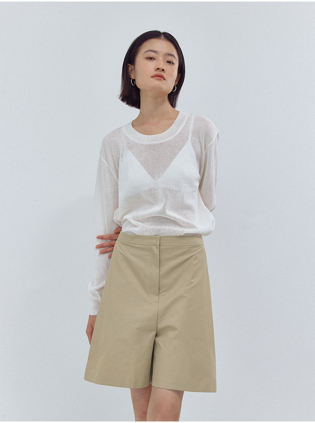バックゴムハーフパンツ(ベージュ) | レディースファッション