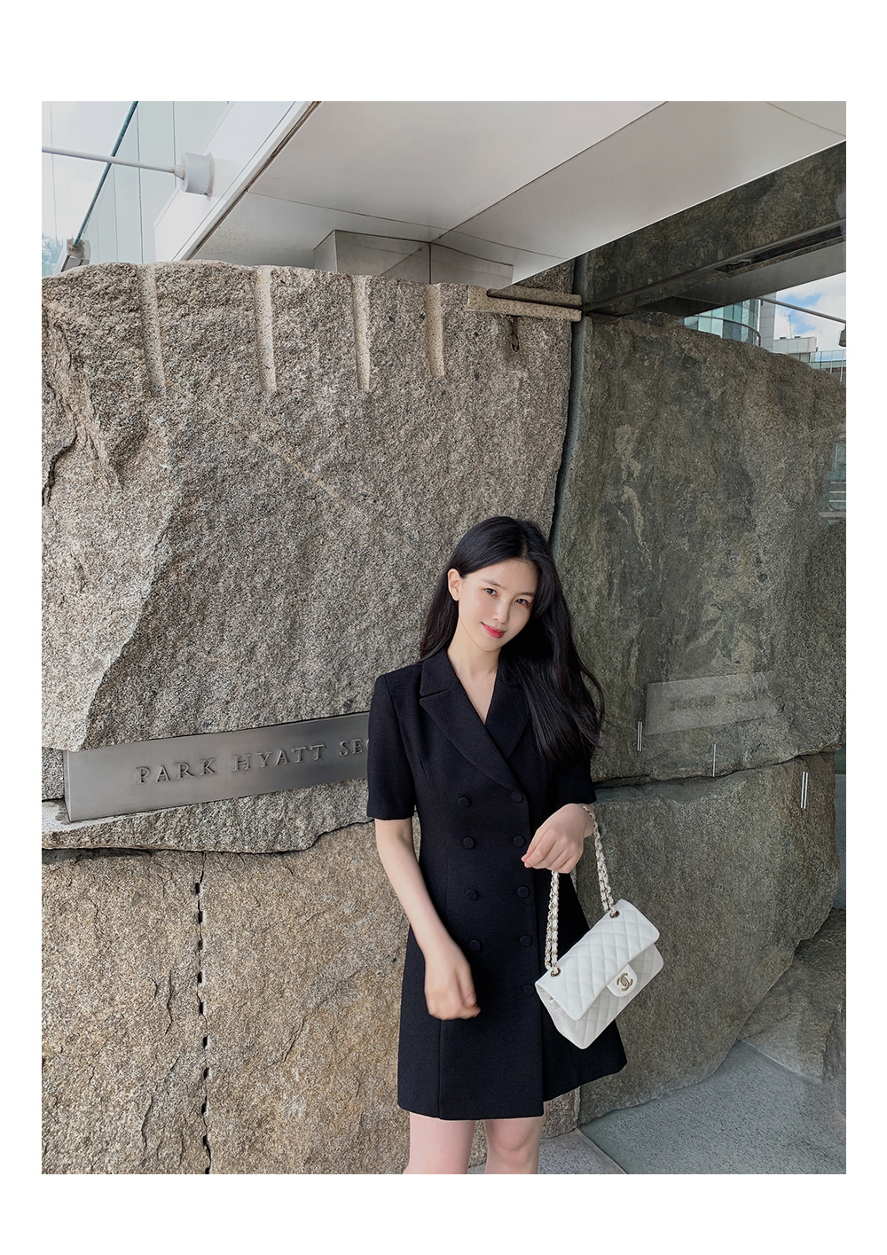 日本未入荷★CHICLINE★パフ袖ダブルボタンドットワンピース ダブルボタン半袖コートワンピース | レディースファッション