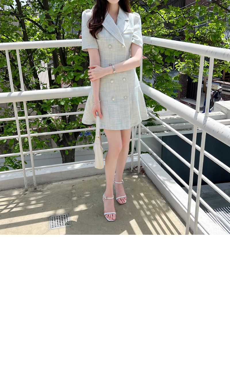 コート風ダブルボタンツイードワンピース | レディースファッション