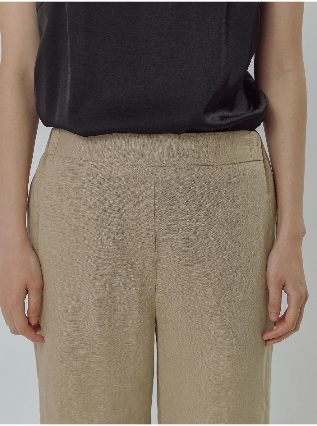 バックゴムリネンワイドパンツ(ベージュ) | レディース