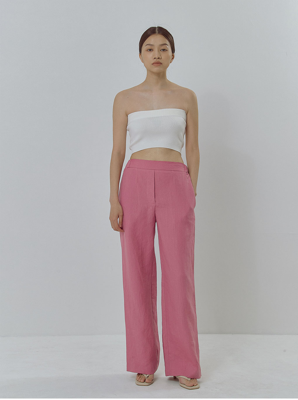 バックゴムリネンワイドパンツ(ベージュ) | レディースファッション