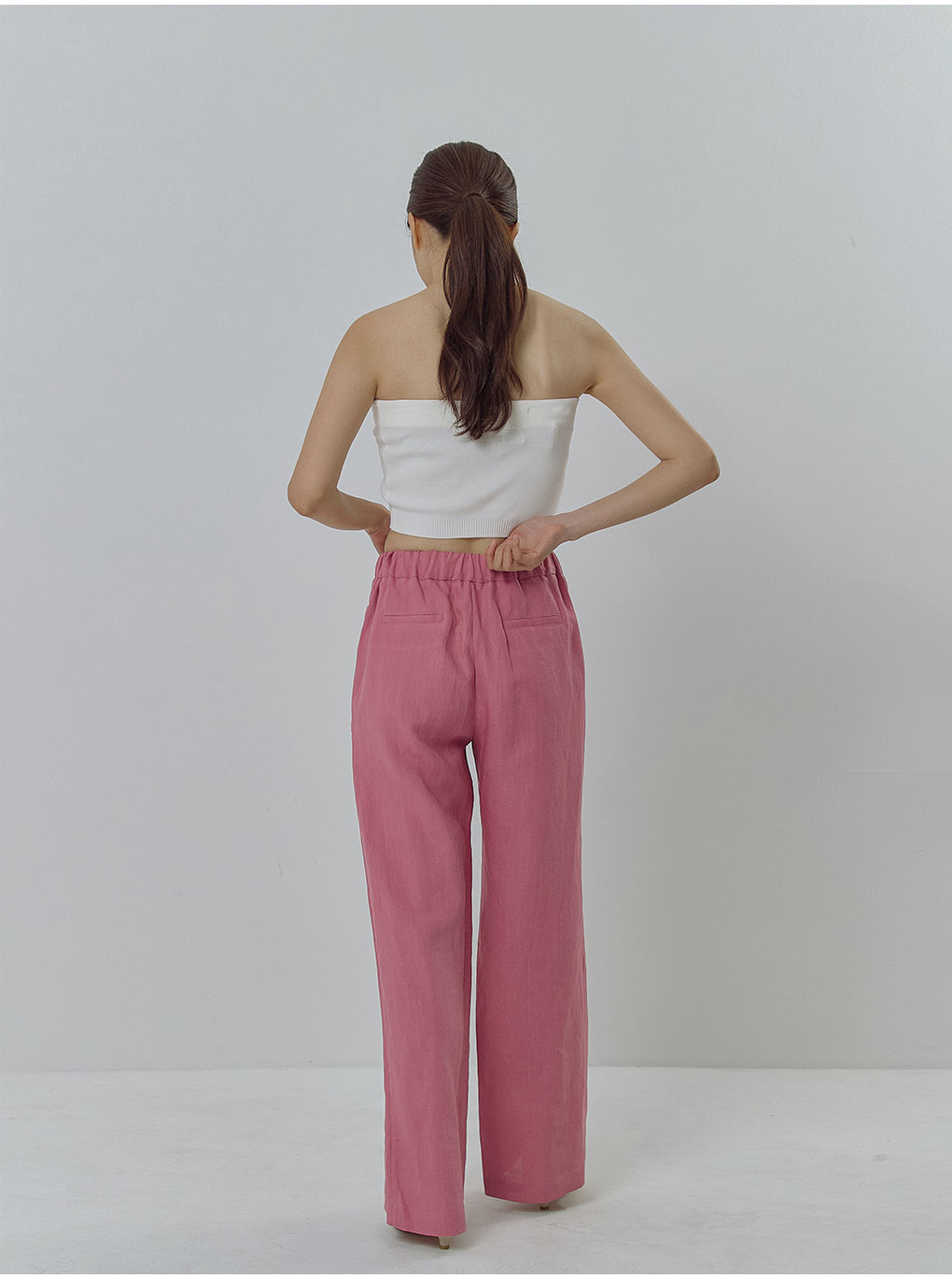 バックゴムリネンワイドパンツ(ベージュ) | レディースファッション