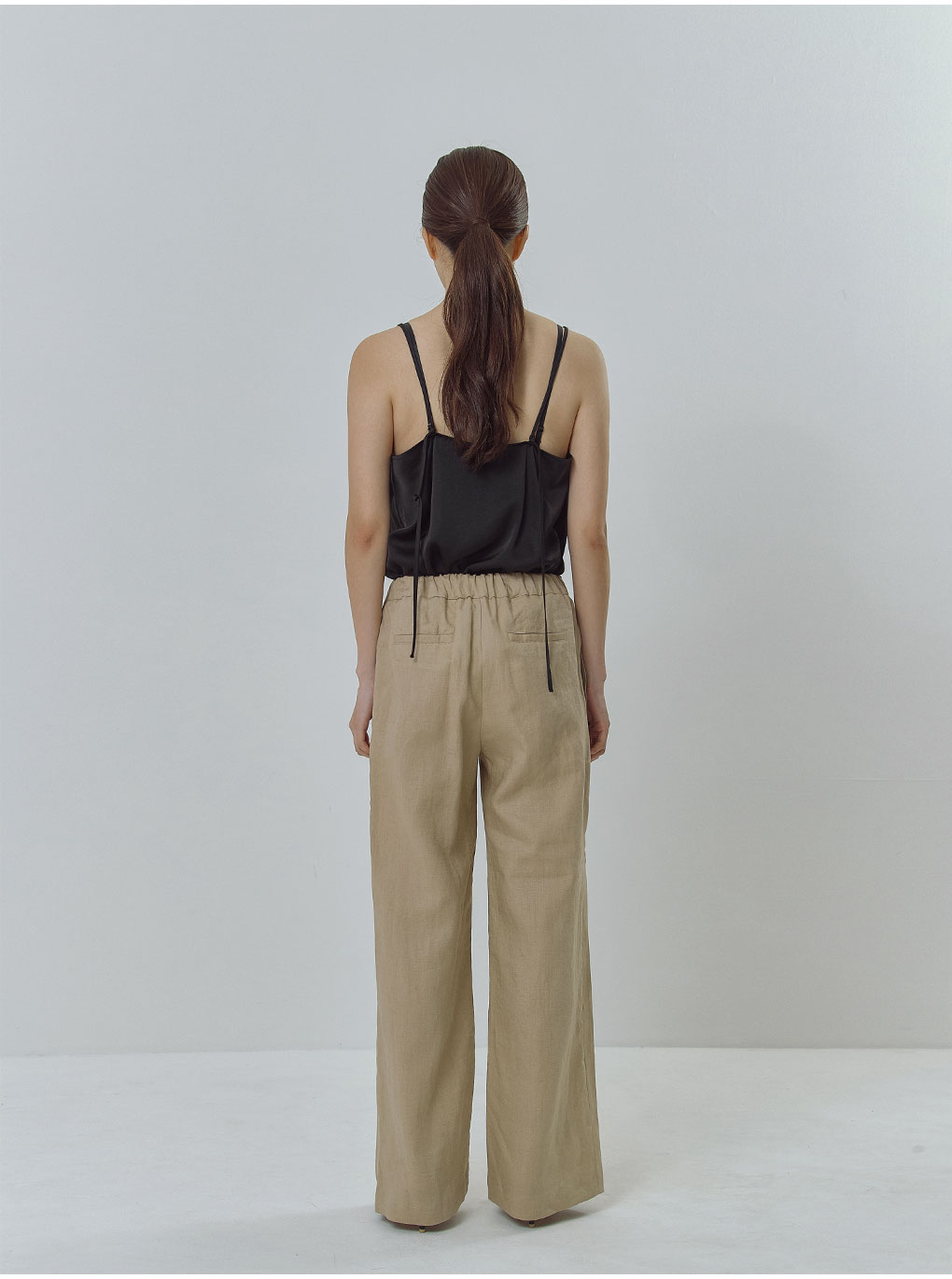 バックゴムリネンワイドパンツ(ベージュ) | レディースファッション