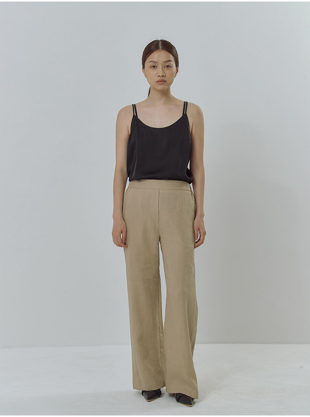 バックゴムリネンワイドパンツ(ベージュ) | レディースファッション