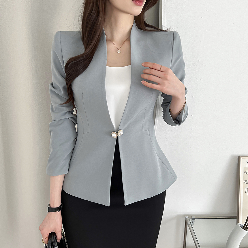 パール調ワンボタンノーカラージャケット | レディース