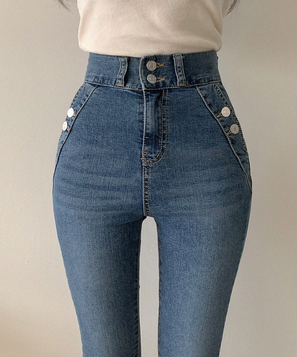 ボタンポケットスキニーデニムパンツ | レディースファッション