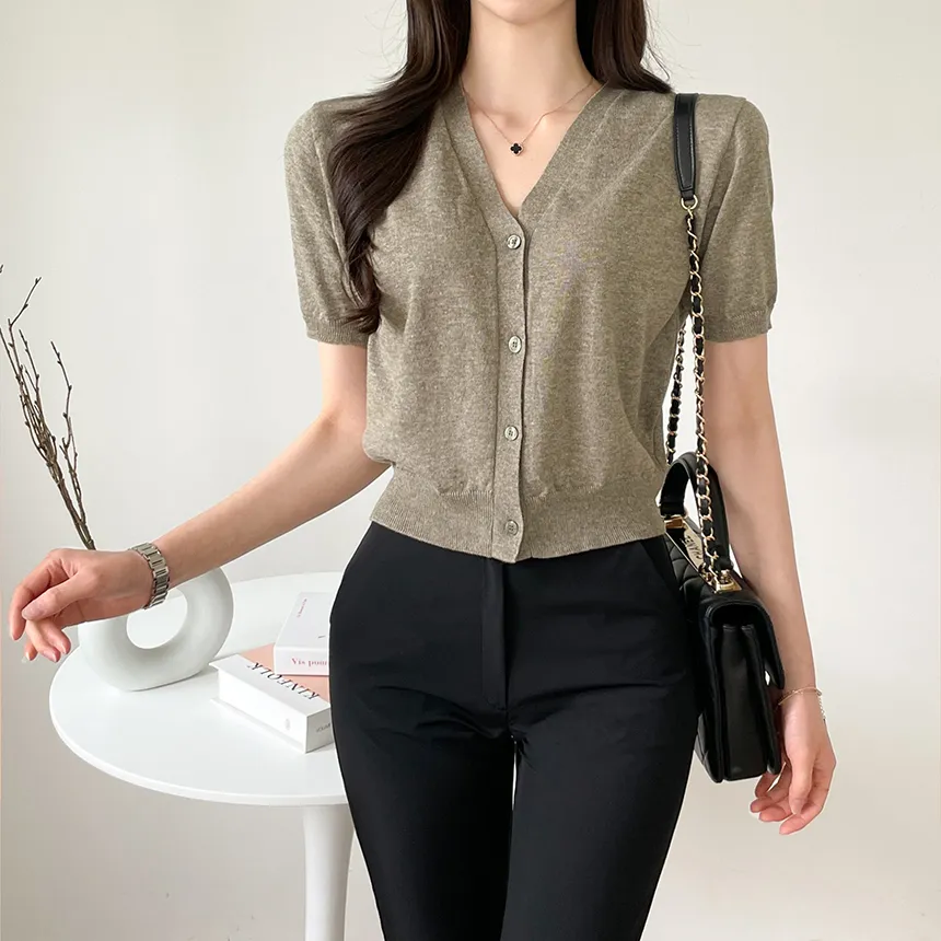 リネン混半袖ニットカーディガン | レディースファッション通販 - DHOLIC 