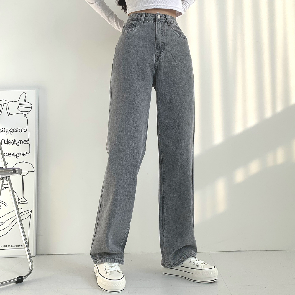 ダークグレー ワイドレッグデニムパンツ ダークグレー ハイウエスト ワイドレッグ デニムパンツ - メルカリ