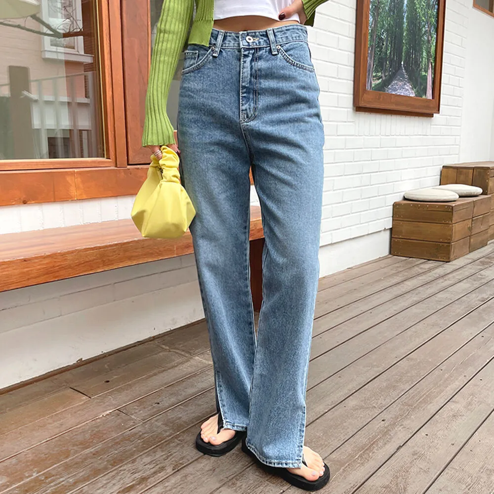 スリットヘムストレートデニムパンツ | レディースファッション通販 