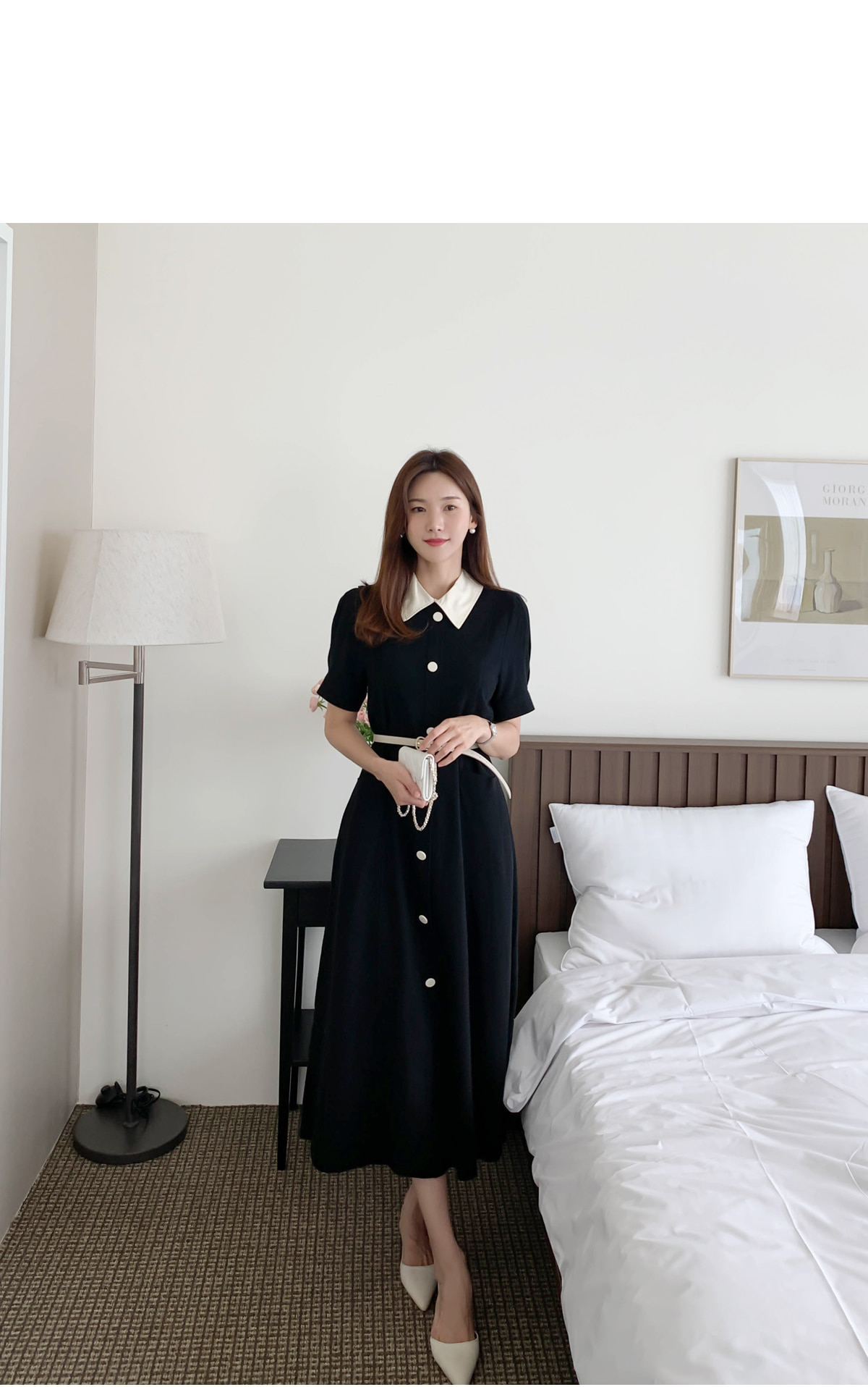 ベルト付配色カラーフロントボタンワンピース | レディース