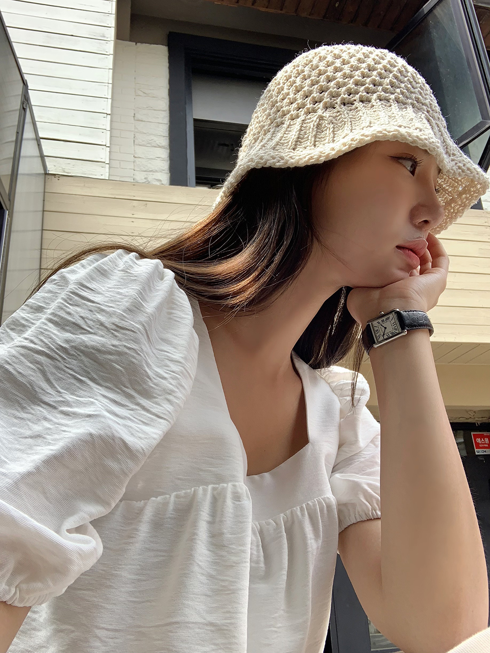 CAP D'ANTIBES 編み込みコットン＆ストロー バケットバッグ WEB限定】SHIPS any: 透かし編み ペーパー バケット ハット