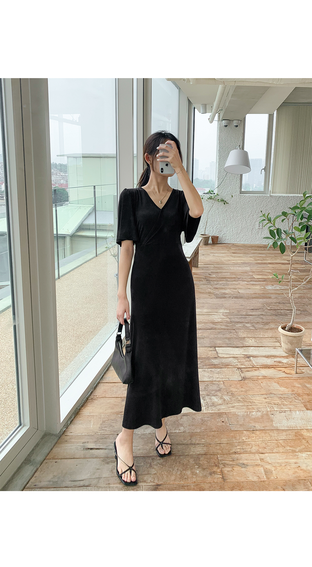 カシュクールネック半袖バックリボンワンピース | レディース