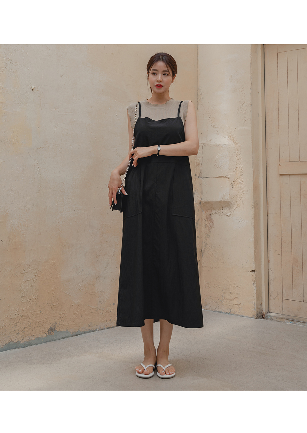 Deuxieme Classe silk dress キャミワンピース ブラック ブラックツーポケットキャミワンピース | レディース