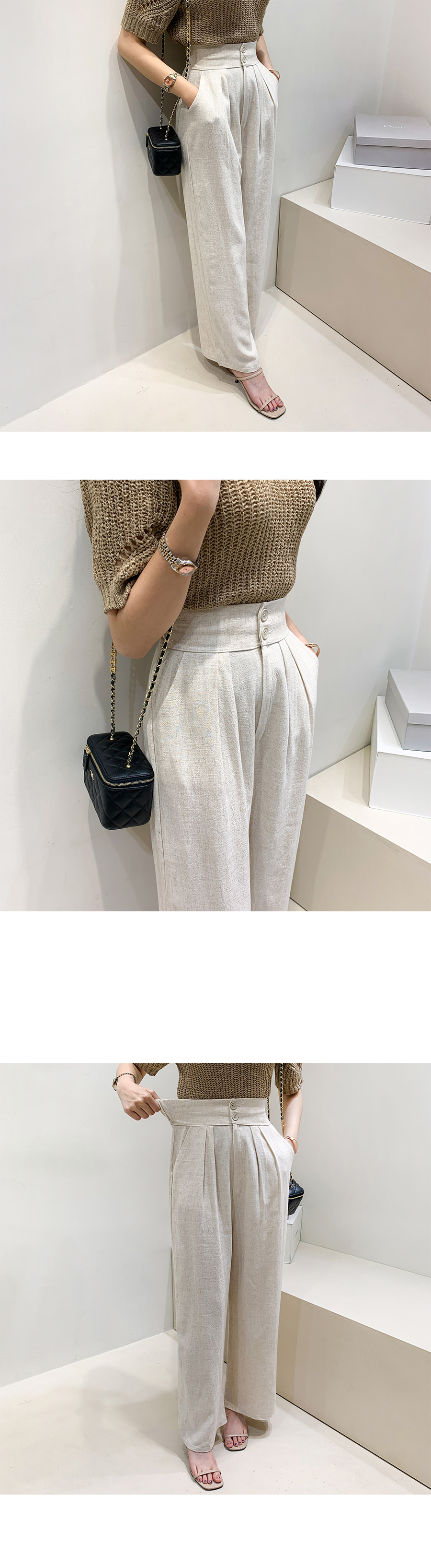 リネン混ハイウエストワイドパンツ | レディースファッション