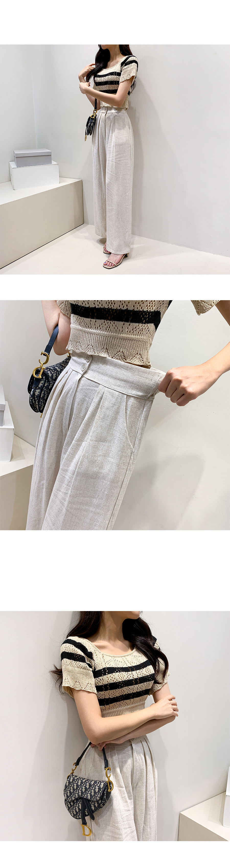 リネン混ハイウエストワイドパンツ | レディースファッション