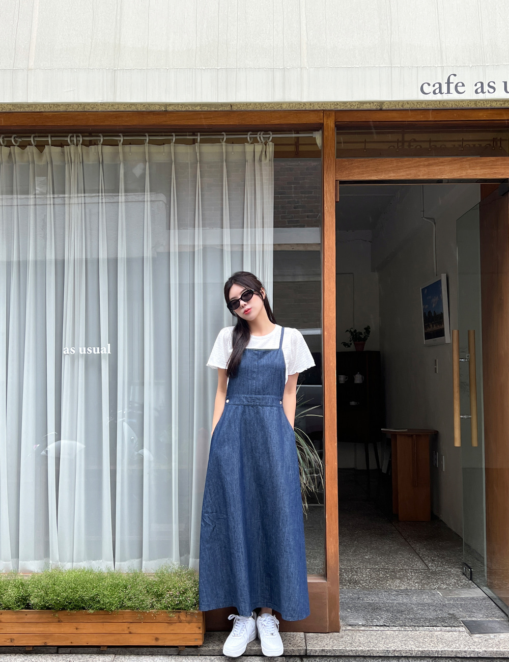 バッククロスストラップデニムワンピース | レディースファッション