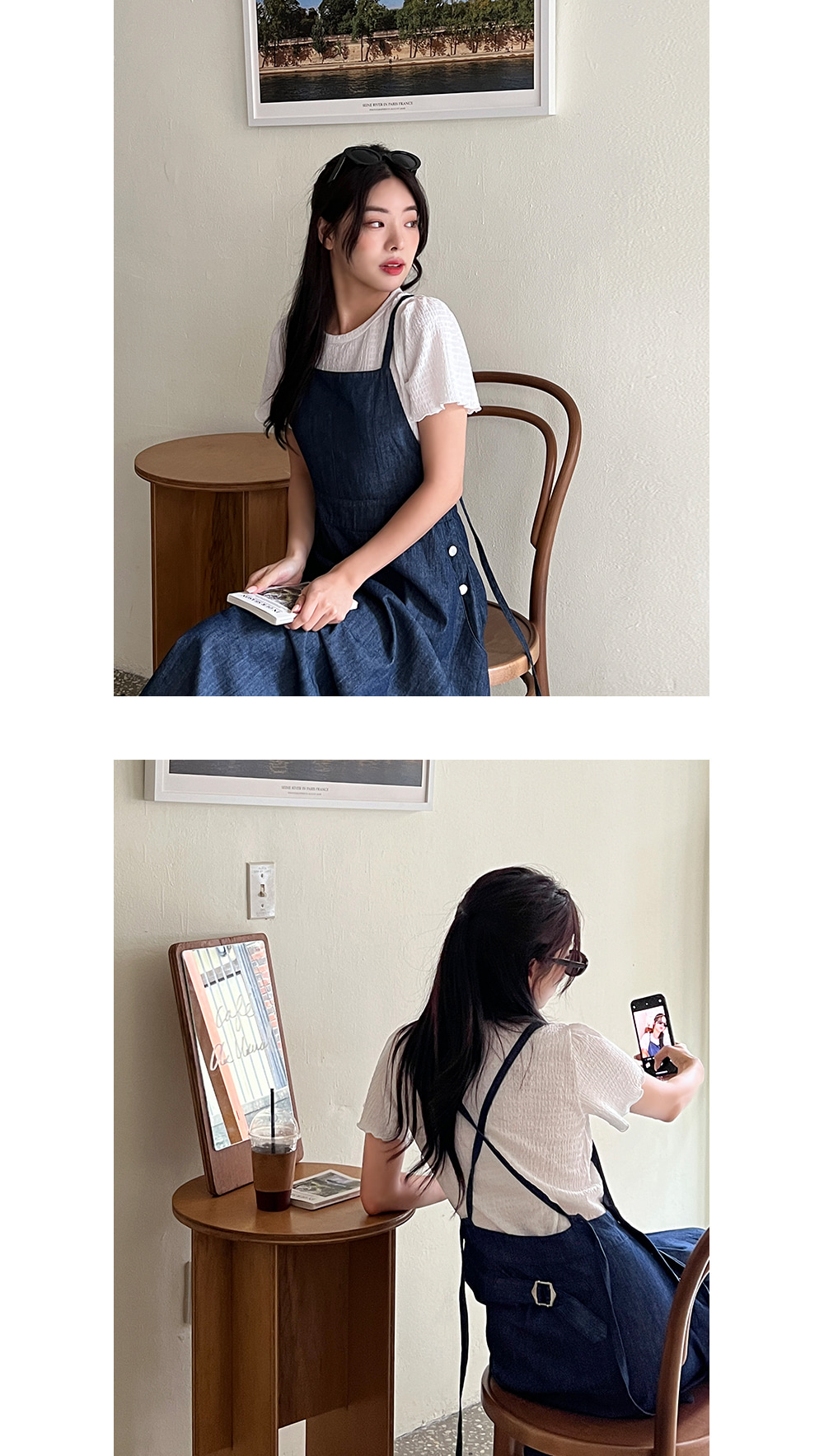 バッククロスストラップデニムワンピース | レディースファッション